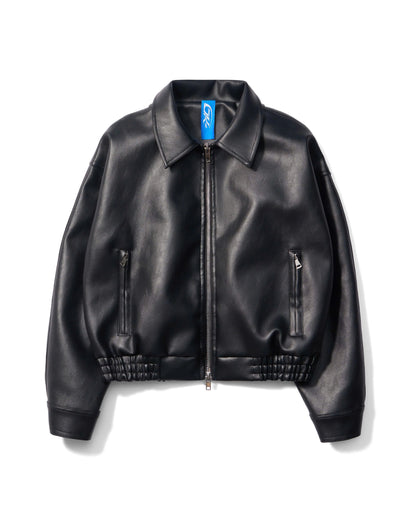 OVERSIZED LEATHER BOMBER JACKET (BLACK)