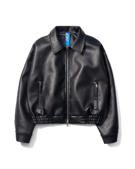 OVERSIZED LEATHER BOMBER JACKET (BLACK)