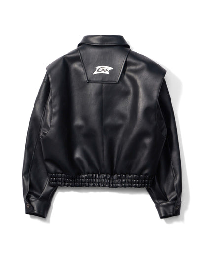 OVERSIZED LEATHER BOMBER JACKET (BLACK)