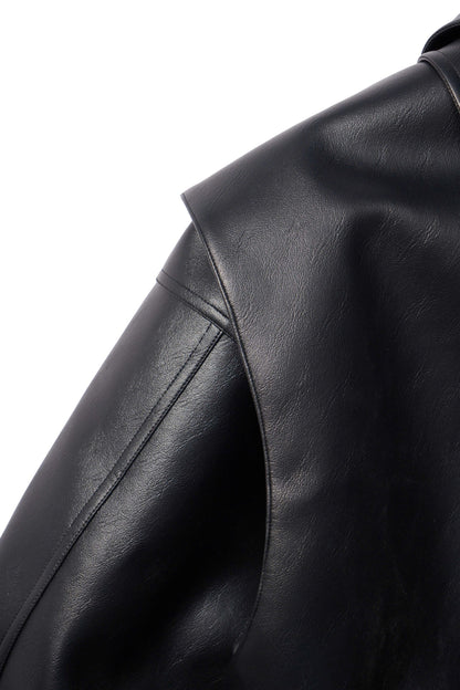 OVERSIZED LEATHER BOMBER JACKET (BLACK)
