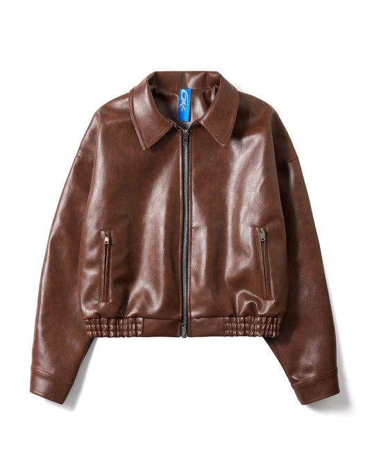 OVERSIZED LEATHER BOMBER JACKET (BROWN)
