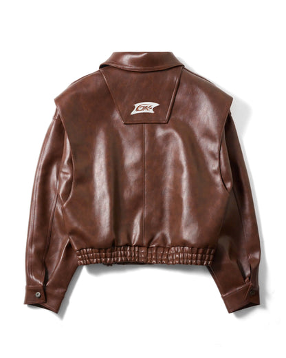 OVERSIZED LEATHER BOMBER JACKET (BROWN)