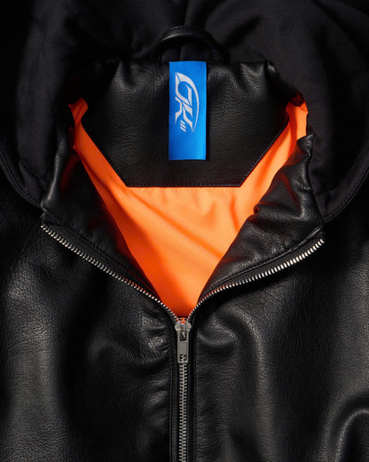 OVERSIZED HOODED LEATHER BOMBER JACKET