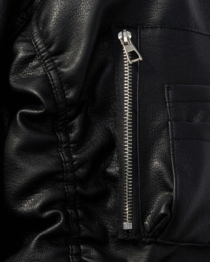 OVERSIZED HOODED LEATHER BOMBER JACKET