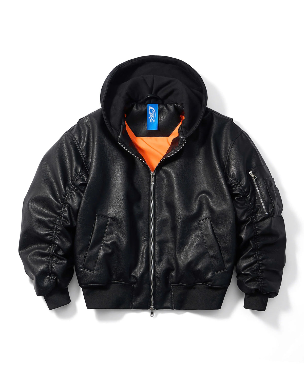 OVERSIZED HOODED LEATHER BOMBER JACKET