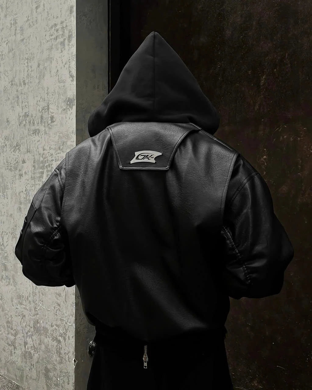 OVERSIZED HOODED LEATHER BOMBER JACKET